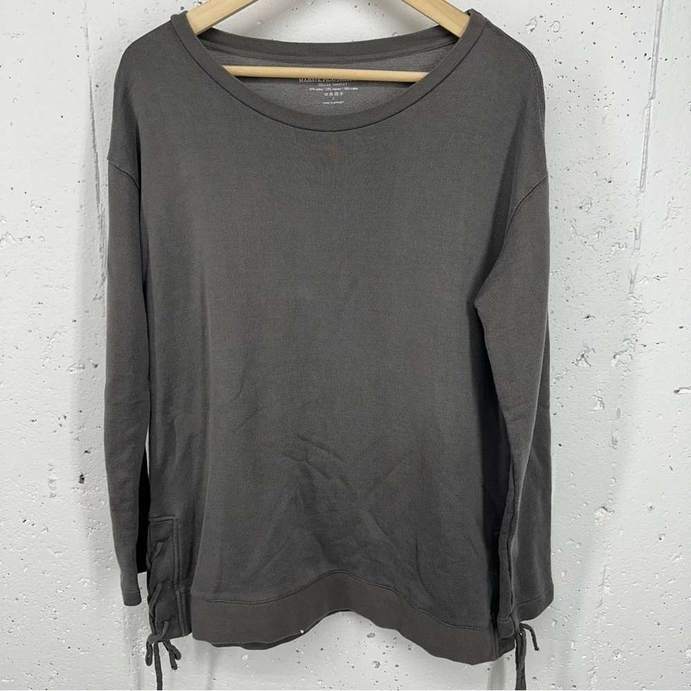 Majestic Filatures Women's Size 2 Small Gray Tie Side Boatneck Shirt - Picture 3 of 16